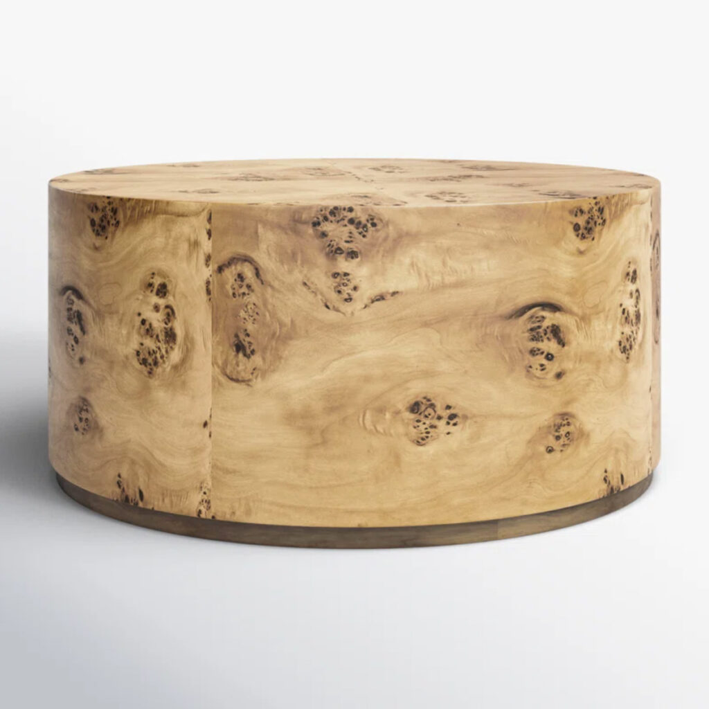 Burl Wood Round Drum Coffee Table 36in 3 Edited Ig Sq