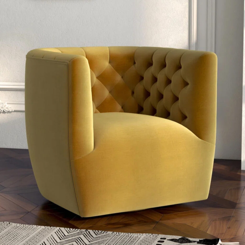 Velvet Tufted Barrel Swivel Chair Dk Golden Yellow 3 Edited Ig Sq